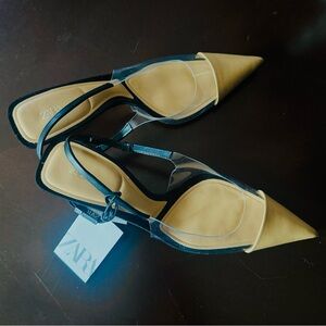 Zara Women's Yellow and Black Pointed Toe Shoes